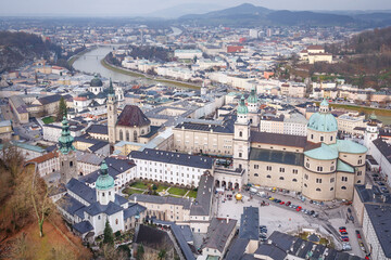 Salzburg city centre with historic churches. Salzburg, Austria