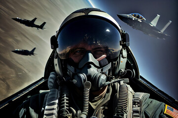 Fototapeta premium Fighter Pilot flying with other fighters