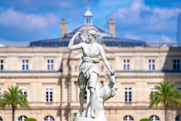 Fototapeta na wymiar The Luxembourg Palace in Luxembourg Gardens in Paris, France, was originally built (1615-1645) to be the royal residence of the regent Marie de Medici.