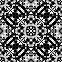 Vector geometric traditional folk ornament. Ethnic seamless pattern. Minimal ornamental background with abstract shapes. Black and white texture. Dark repeat design.