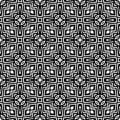 Vector geometric traditional folk ornament. Ethnic seamless pattern. Minimal ornamental background with abstract shapes. Black and white texture. Dark repeat design.