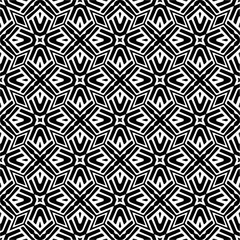Vector geometric traditional folk ornament. Ethnic seamless pattern. Minimal ornamental background with abstract shapes. Black and white texture. Dark repeat design.