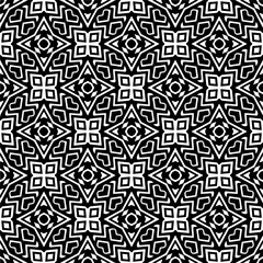 Vector geometric traditional folk ornament. Ethnic seamless pattern. Minimal ornamental background with abstract shapes. Black and white texture. Dark repeat design