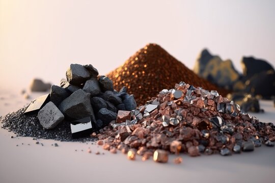 Small pile of minerals extracted in a rare earth mine. Ai generated.