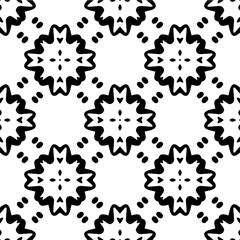 Fototapeta na wymiar Vector geometric traditional folk ornament. Ethnic seamless pattern. Minimal ornamental background with abstract shapes. Black and white texture. Dark repeat design