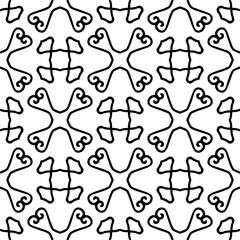 Vector geometric traditional folk ornament. Ethnic seamless pattern. Minimal ornamental background with abstract shapes. Black and white texture. Dark repeat design