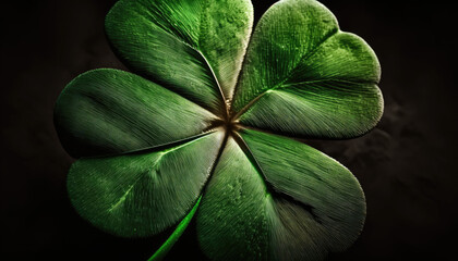 Four-Leaf Clover Closeup. Generative AI.