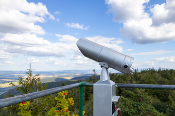 Binoculars are installed in the mountains so that tourists can observe the sights