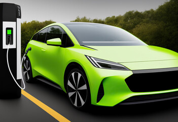 Obraz na płótnie Canvas Power supply for electric car charging battery. Eco car concept.