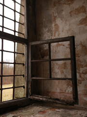 Old window, spooky abandoned building, creepy and old, urban exploration, window frame,  window, spooky abandoned building, creepy and old, urban exploration