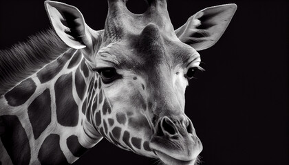 Schwarz wei&szlig; Portrait von einer Giraffe. Perfektes afrikanisches Wandbild - Generative Ai