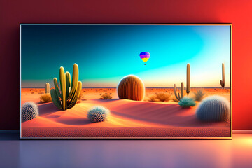 abstract illustration of a desert placed in an orange room, light shadows , AI generated illustration