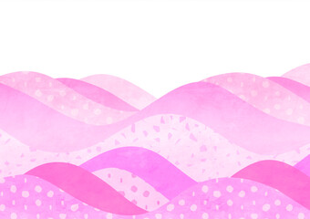 山桜の咲く山の風景 水彩背景イラスト