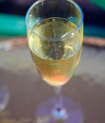 Dinner party, drinking of cava or champagne sparkling wine in vacation resort Caleta Fuste, Fuerteventura, Canary islands vacation, Spain