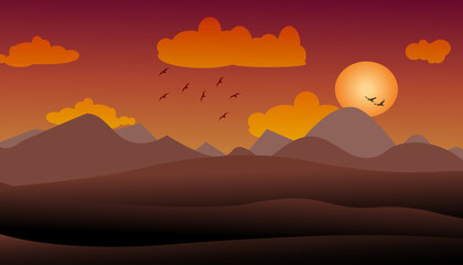 sunset view illustration landscape background.