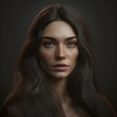 portrait of a woman with long dark hair, AI generated