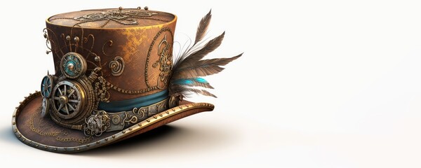 Steampunk hat on background illustration for web banner or card, ai