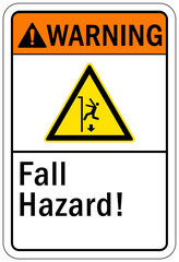Fall hazard sign and labels