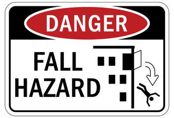 Fall hazard sign and labels