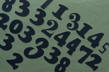 set of random numbers (mostly 3s and 4s) on rough green paper