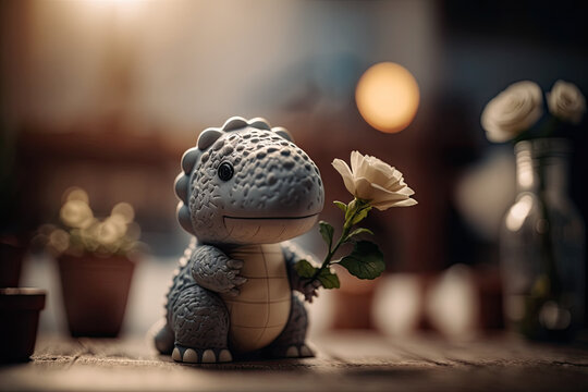 hedgehog with a flower, MINI DINO CUTE, LOVE , IA GENERATIVE