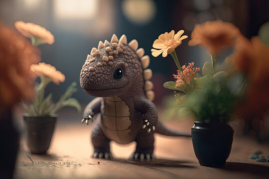 hedgehog with a flower, MINI DINO CUTE, LOVE , IA GENERATIVE