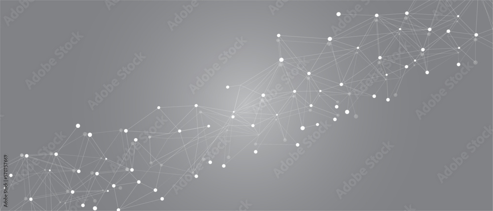 Wall mural white network. abstract connection on grey background. network technology background with dots and l