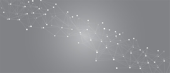White network. Abstract connection on grey background. Network technology background with dots and lines for desktop. Ai system background. Abstract concept. Line background, network technology