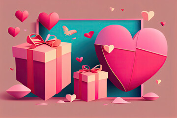 Valentines holiday gifts concept vector flat poster design.