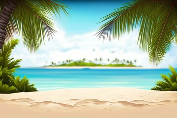 Plakat Tropical island beach with palms. Generative AI