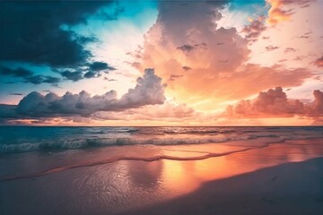 Fototapeta na wymiar Sunset Beach Background. Generative AI