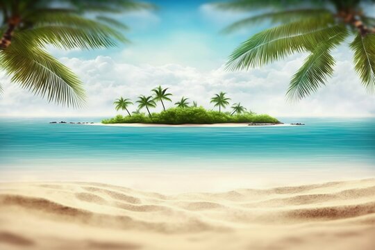 Tropical island beach with palms. Generative AI © Scrudje