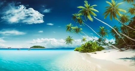 Tropical island beach with palms. Generative AI