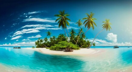 Obraz na płótnie Canvas Tropical island beach with palms. Generative AI