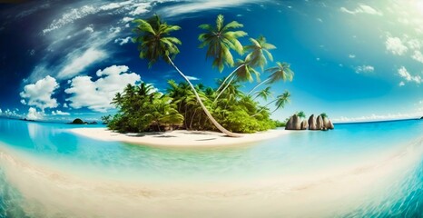 Obraz premium Tropical island beach with palms. Generative AI