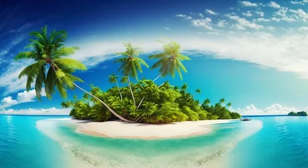 Foto op Plexiglas Tropical island beach with palms. Generative AI © Scrudje
