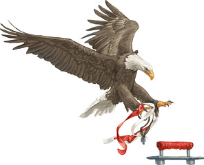 Eagle bird wings mascot brings ribbon fast predator king of air and flight