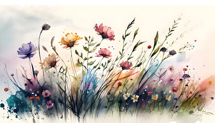 Captivate Your Senses with the Elegance of Wildflowers in a Field: A Watercolor Masterpiece