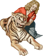 The friendship between tiger and woman wild striped animal 