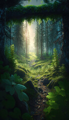 Obraz premium morning light in the forest, generative AI