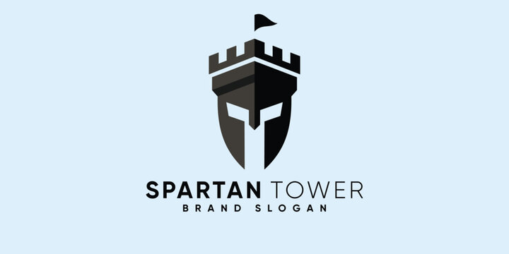 Spartans tower logo with modern design premium vector
