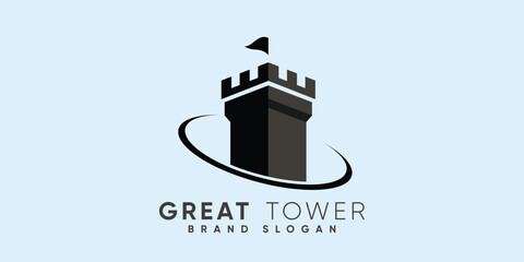 great tower logo with modern design premium vector