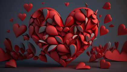 Love valentine  background with red petals of hearts