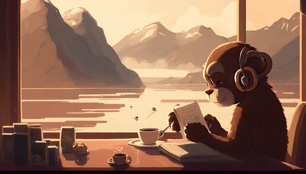 illustration of a mini monkey with headphones