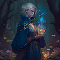 Fantasy priestess holding a powerful potion