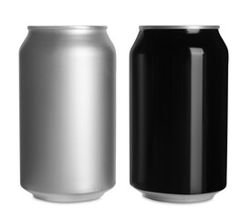 Aluminum cans on white background. Mockup for design