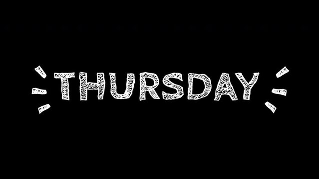 Weekdays. thursday lettering. ''thursday' lettering in doodles style on transparent background. thursday 4K Video, Days. thursday Text, İcon, Sign.