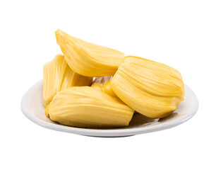 Fresh organic jackfruit on plate isolated on background