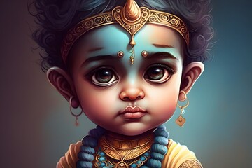 Cute Lord Krishna created using AI Generative Technology