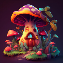 Illustration of mushroom house in the forest. Cartoon style. Cute mushroom house. 